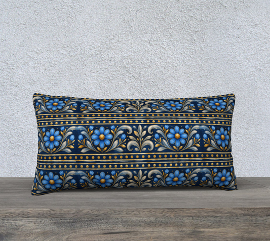Gilded Navy Azure Bloom border 24 x 12 pillow