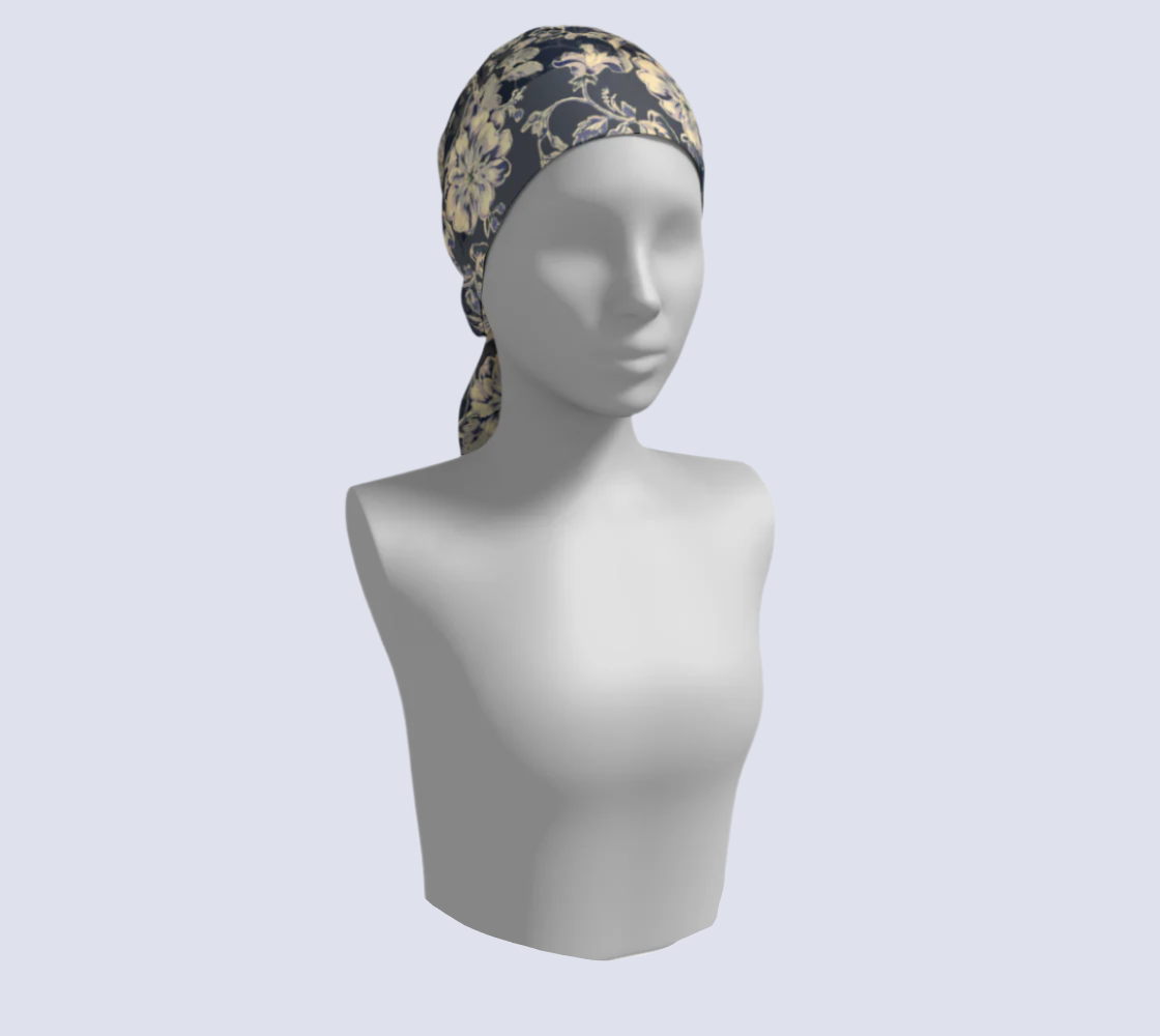 Blue Fleur Silk Long Scarf