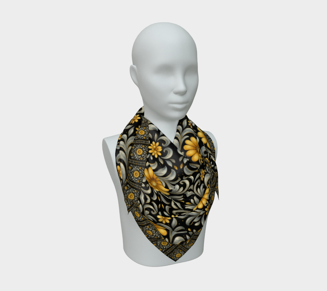 Midnight Silver Garden 36 x 36 scarf wth border