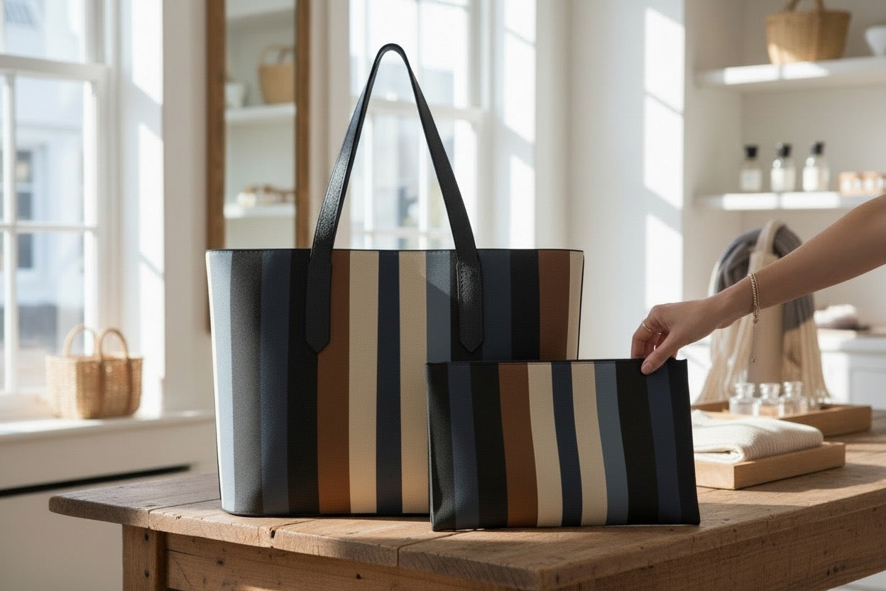 Midnight Timber Set: Vegan Leather Tote & Clutch Wristlet