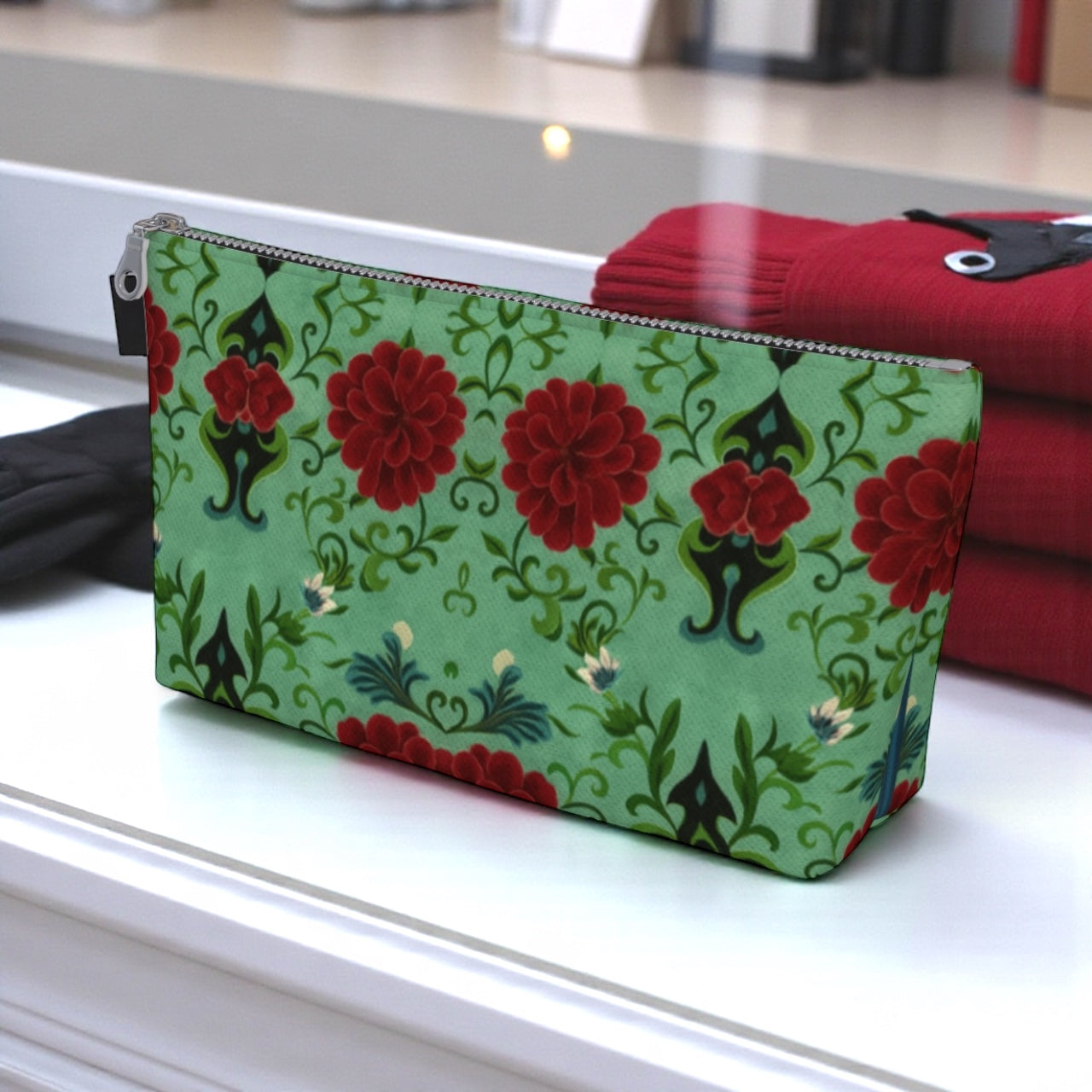 Imperial Peonies Mint Makeup Bag