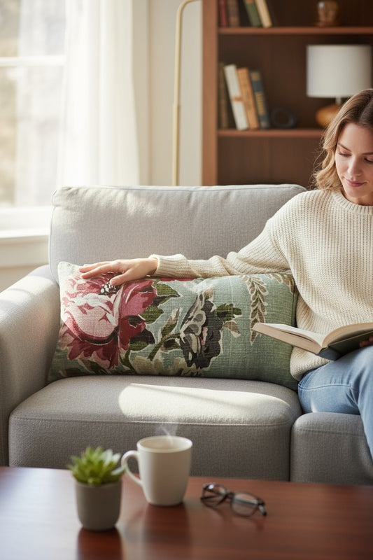 Seafoam Roses 24 x 12 Pillow Cover