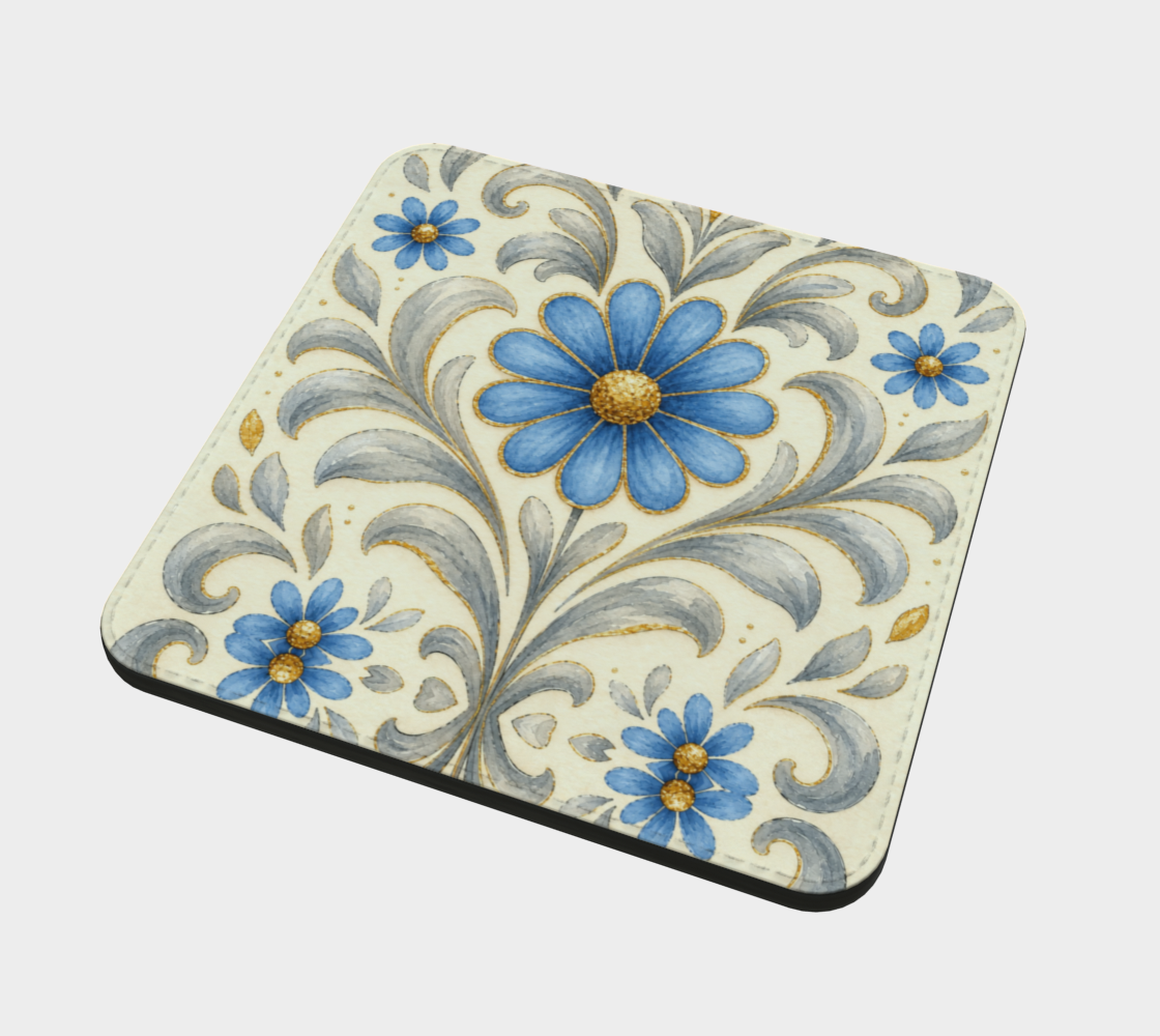 Gilded Azure Bloom coaster set