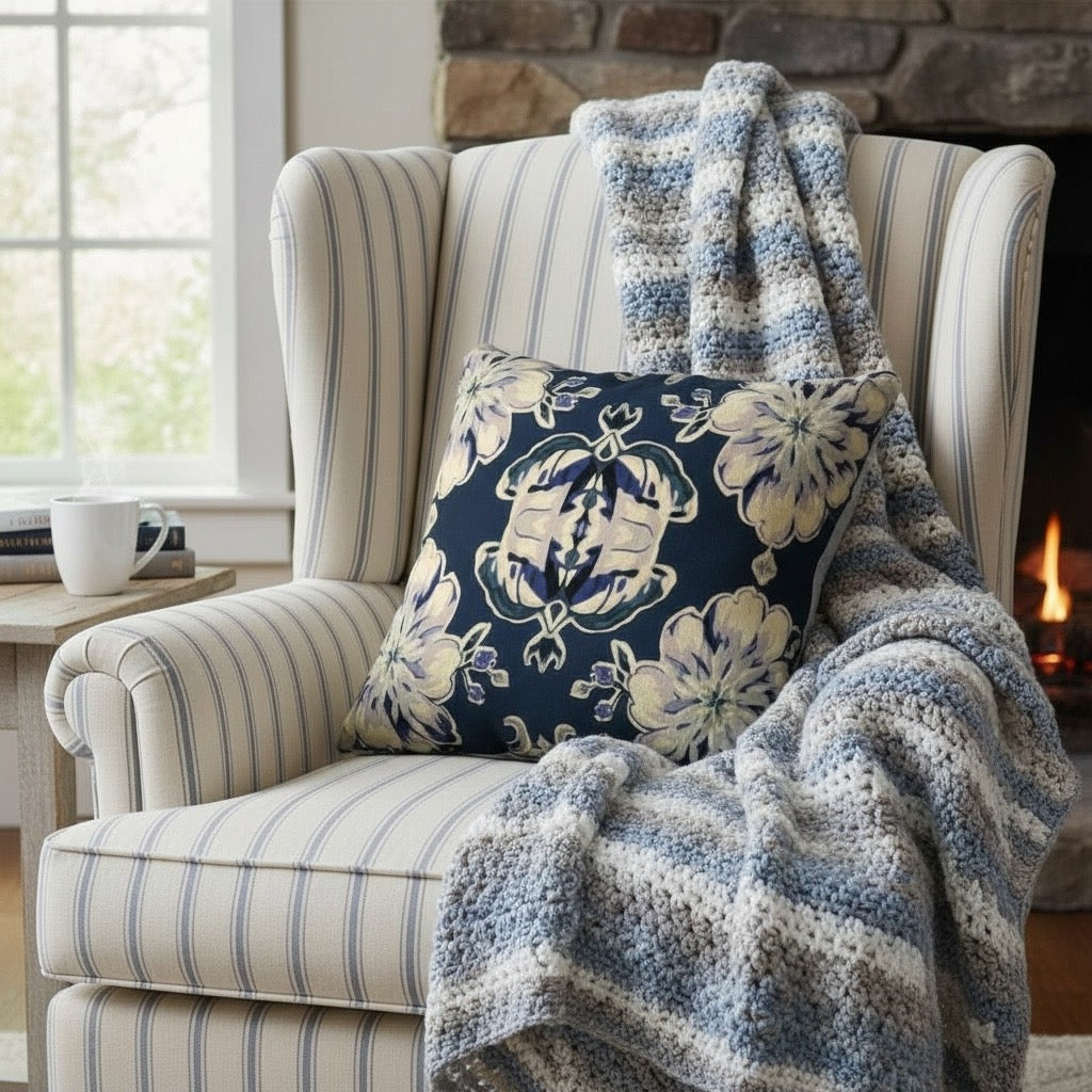 Blue Fleur Damask 22 x 22 Pillow Cover