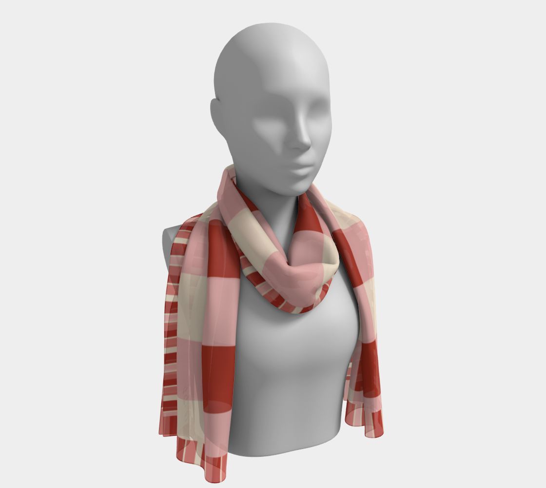Red Gingham Silk Long Scarf