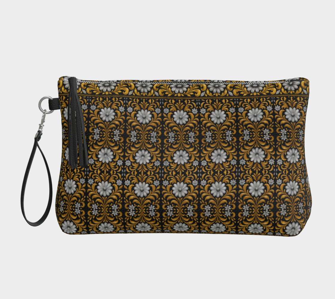 mini print midnight silver garden clutch