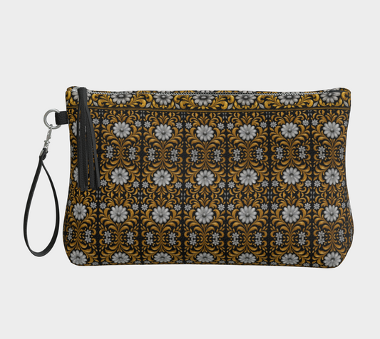 mini print midnight silver garden clutch