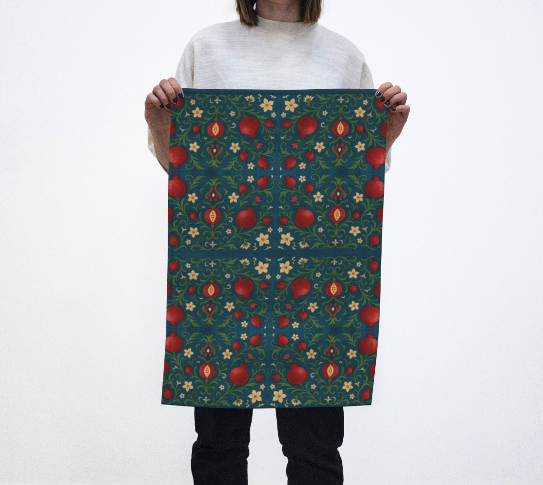 WINTER POMEGRANATES LINEN TEA TOWEL