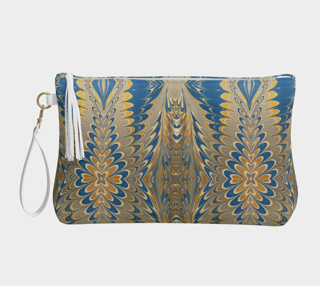Prussian Blue Swirl Vegan Leather Clutch Wristlet