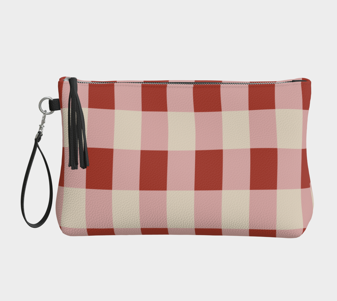 Red Gingham Vegan Leather Clutch Wristlet