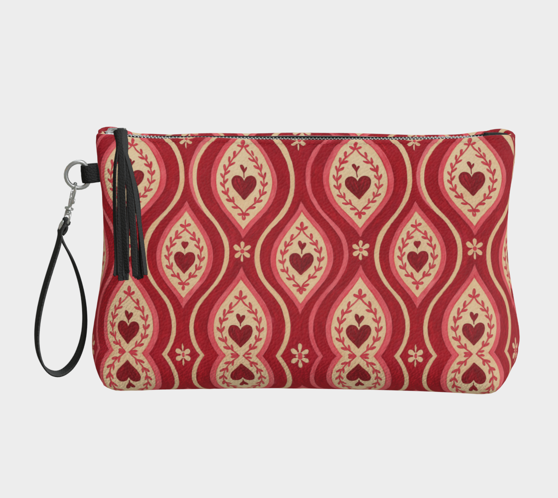 Red Hearts Ikat Vegan Leather Clutch Wristlet