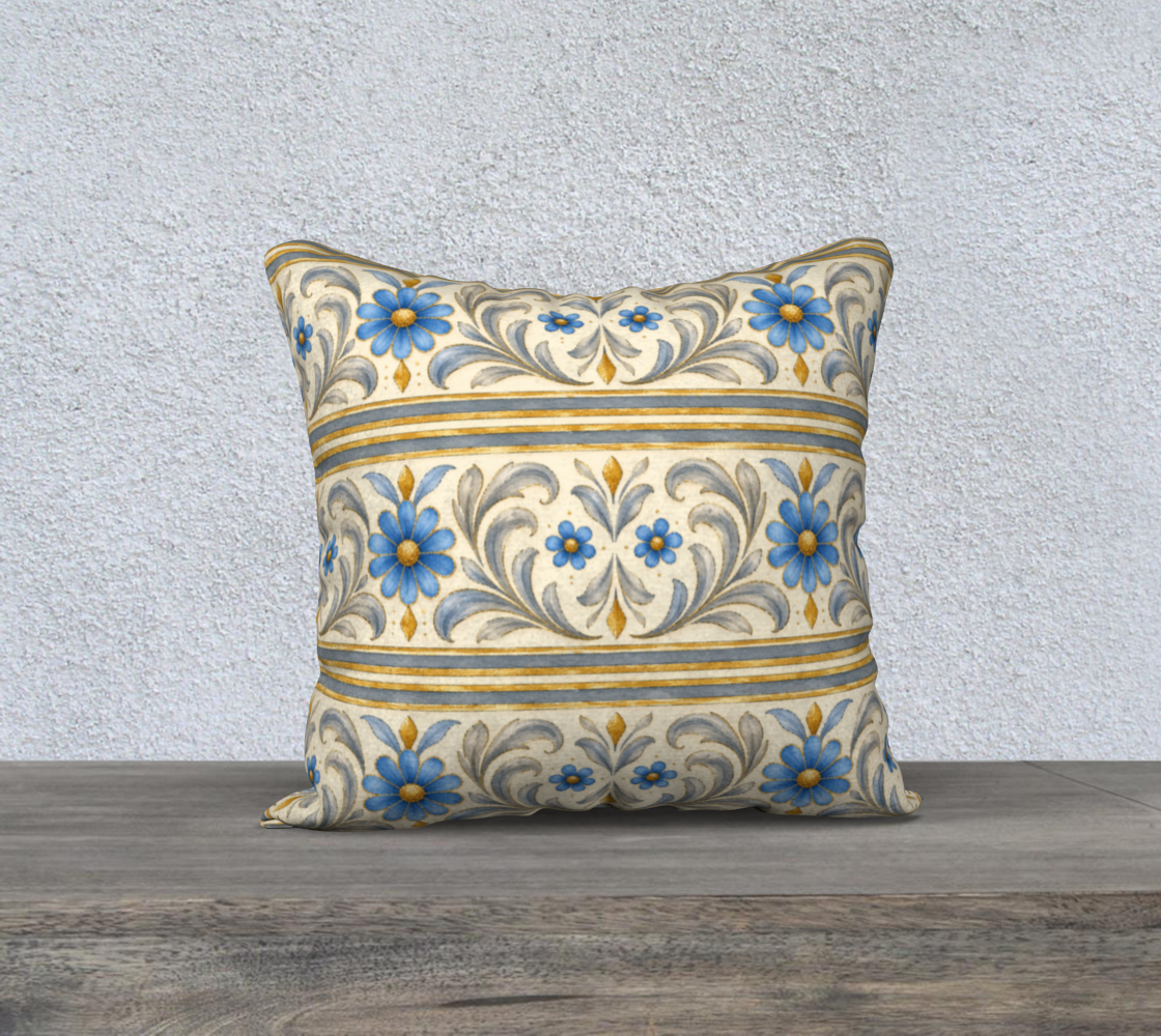 Gilded Azure Bloom border 18 x 18 pillow