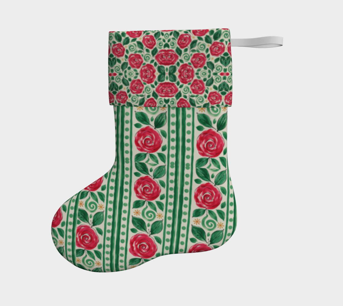 Christmas roses striped stocking