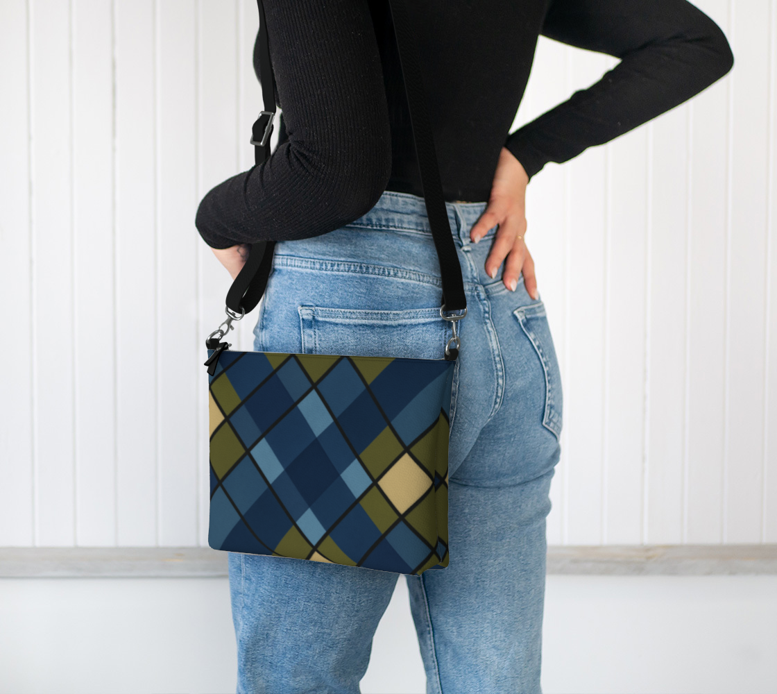 Blue Plaid Vegan Leather Crossbody Purse