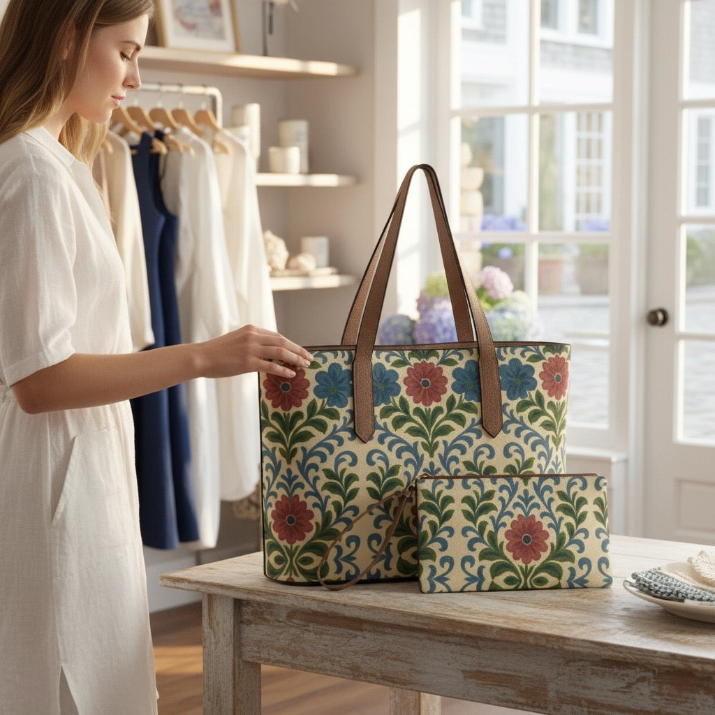 Jardin Provencale Blush Set: Vegan Leather Tote & Clutch Wristlet