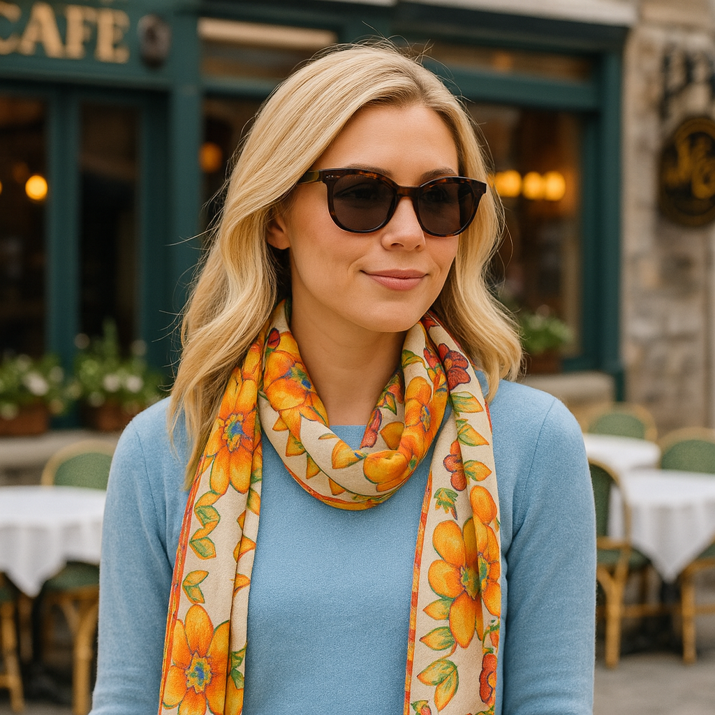 Positano Flowers Long Silk Scarf