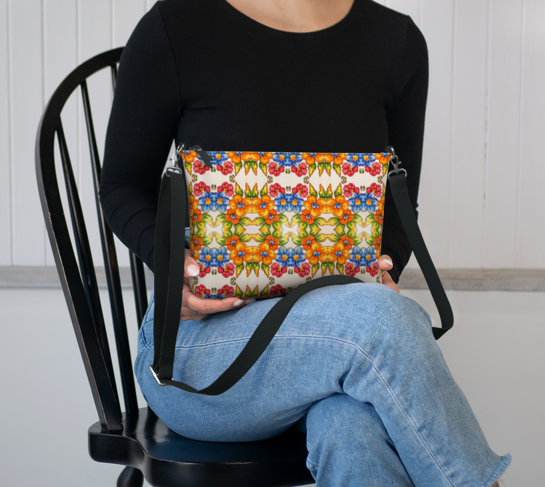 Positano Flowers Vegan Leather Crossbody Bag