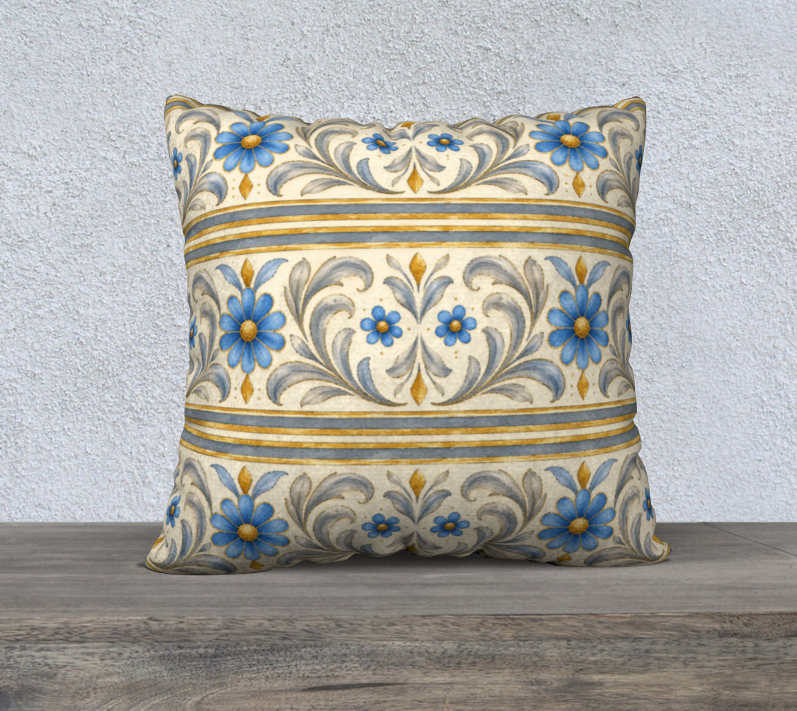Gilded Azure Bloom banded 22 x 22 pillow