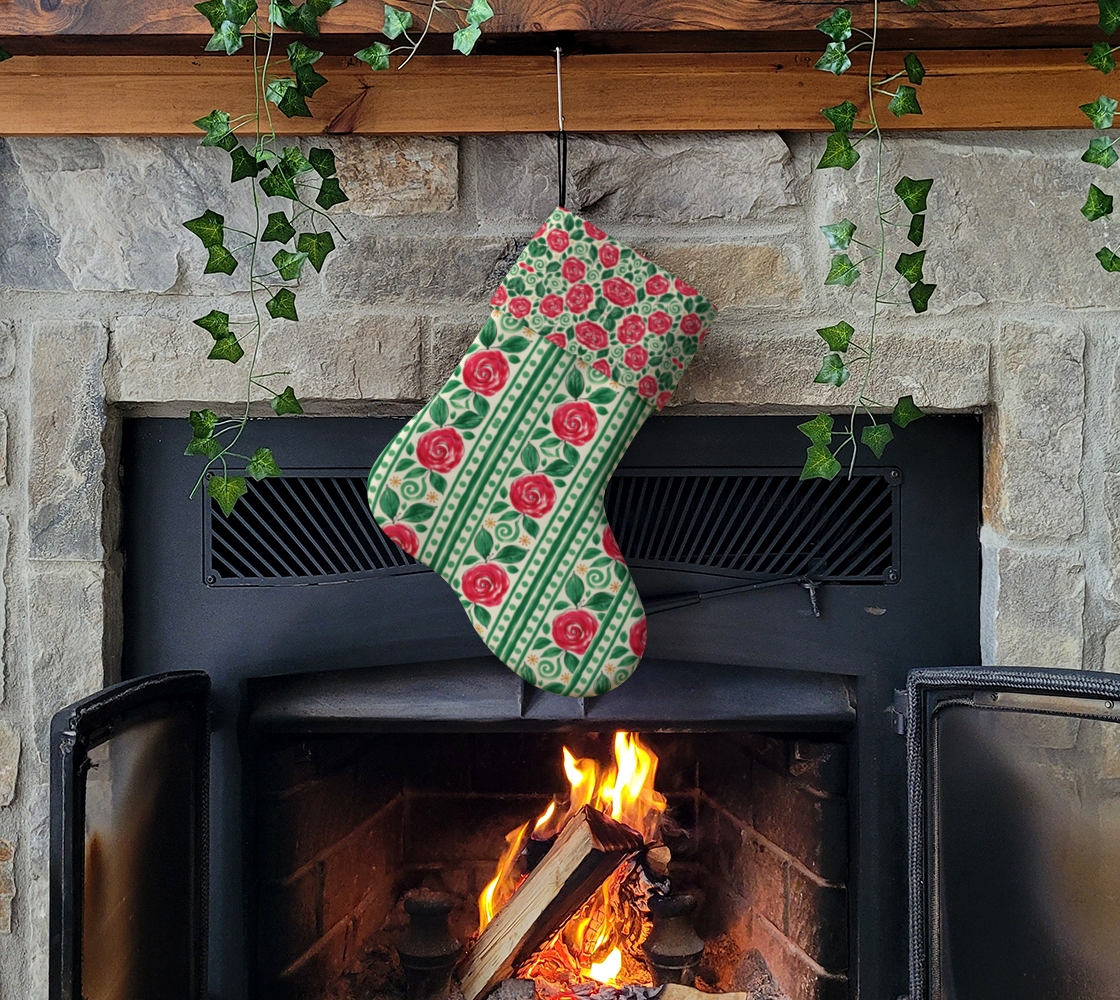 Christmas roses striped stocking