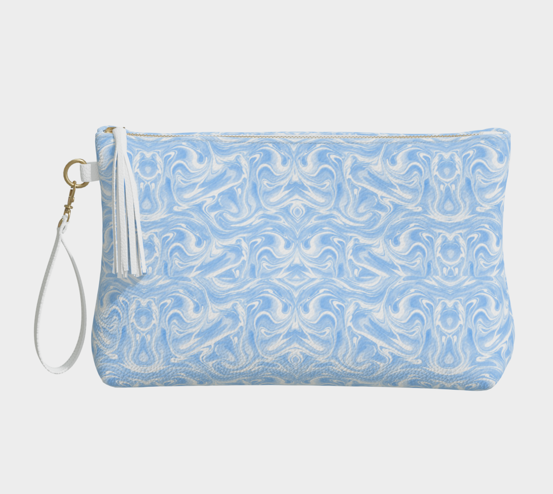 Blue Sky Swirl Vegan Leather Clutch Wristlet
