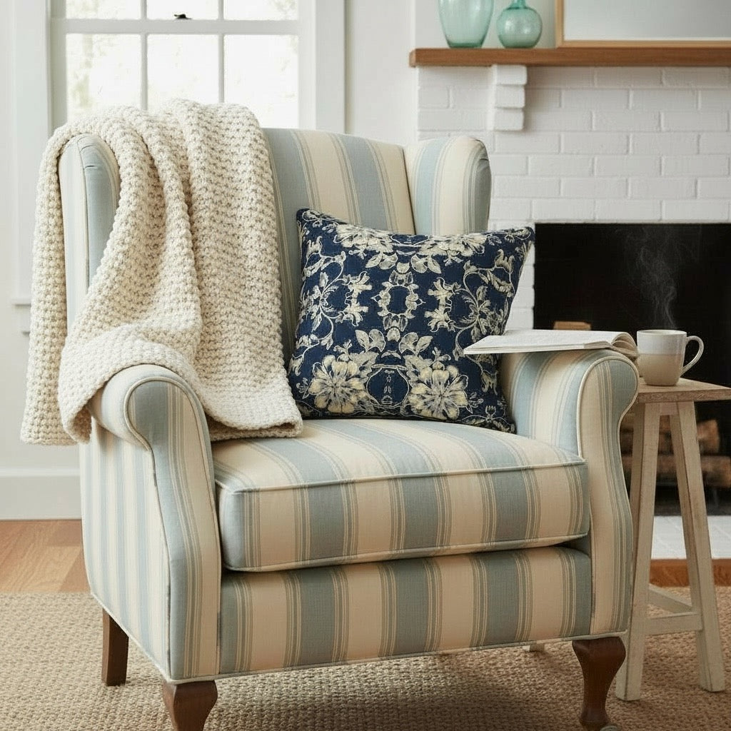 Blue Fleur Damask 18 x 18 Pillow Cover