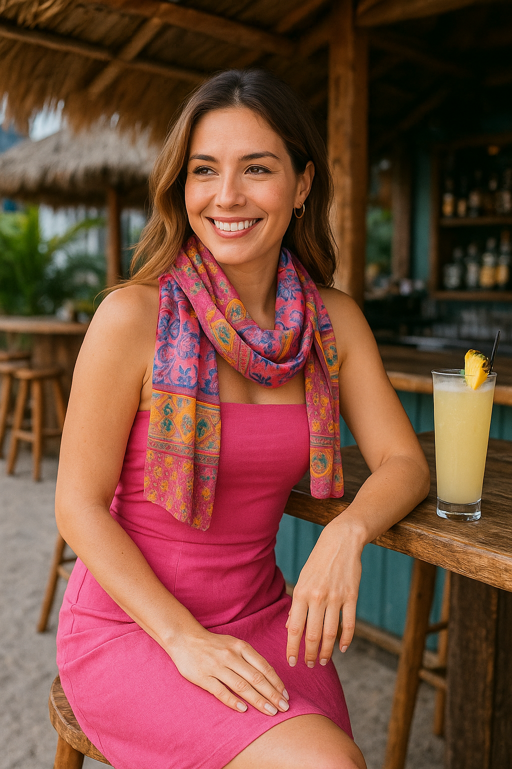 Coral Caravan Silk Long Scarf