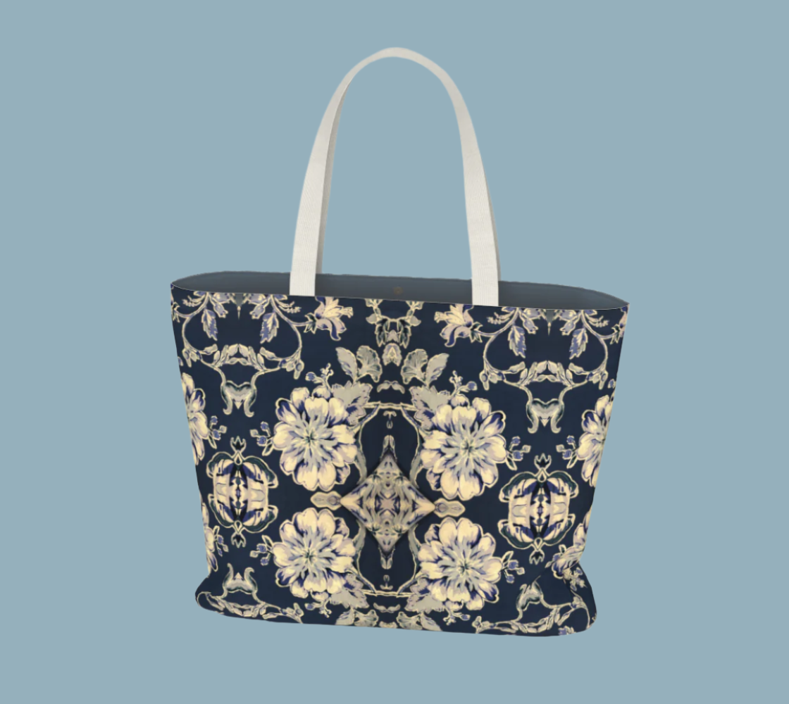 Blue Fleur Damask Tote Bag