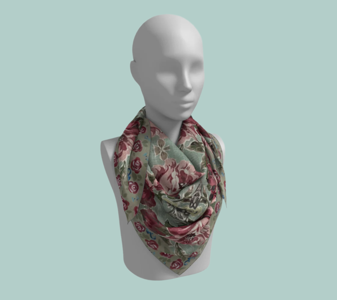 Sea Foam Roses Silk Square Scarf