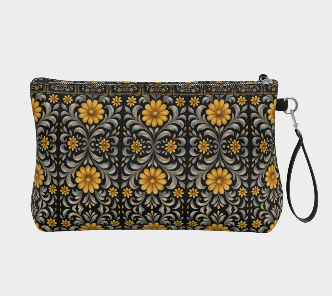 Midnight Gilded Garden clutch bag with border