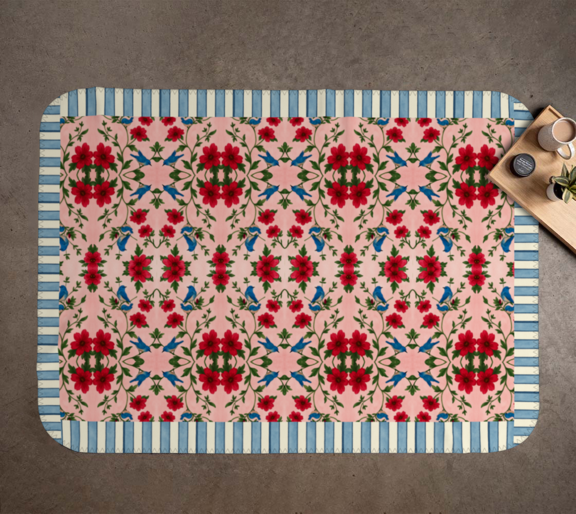 songbird bloom pink striped blue blanket