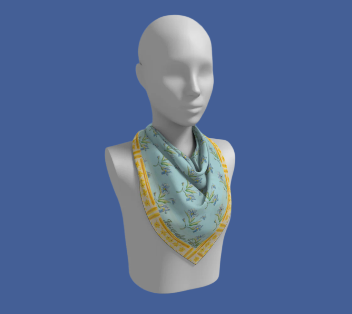 Blue Iris Mint Silk Square Scarf