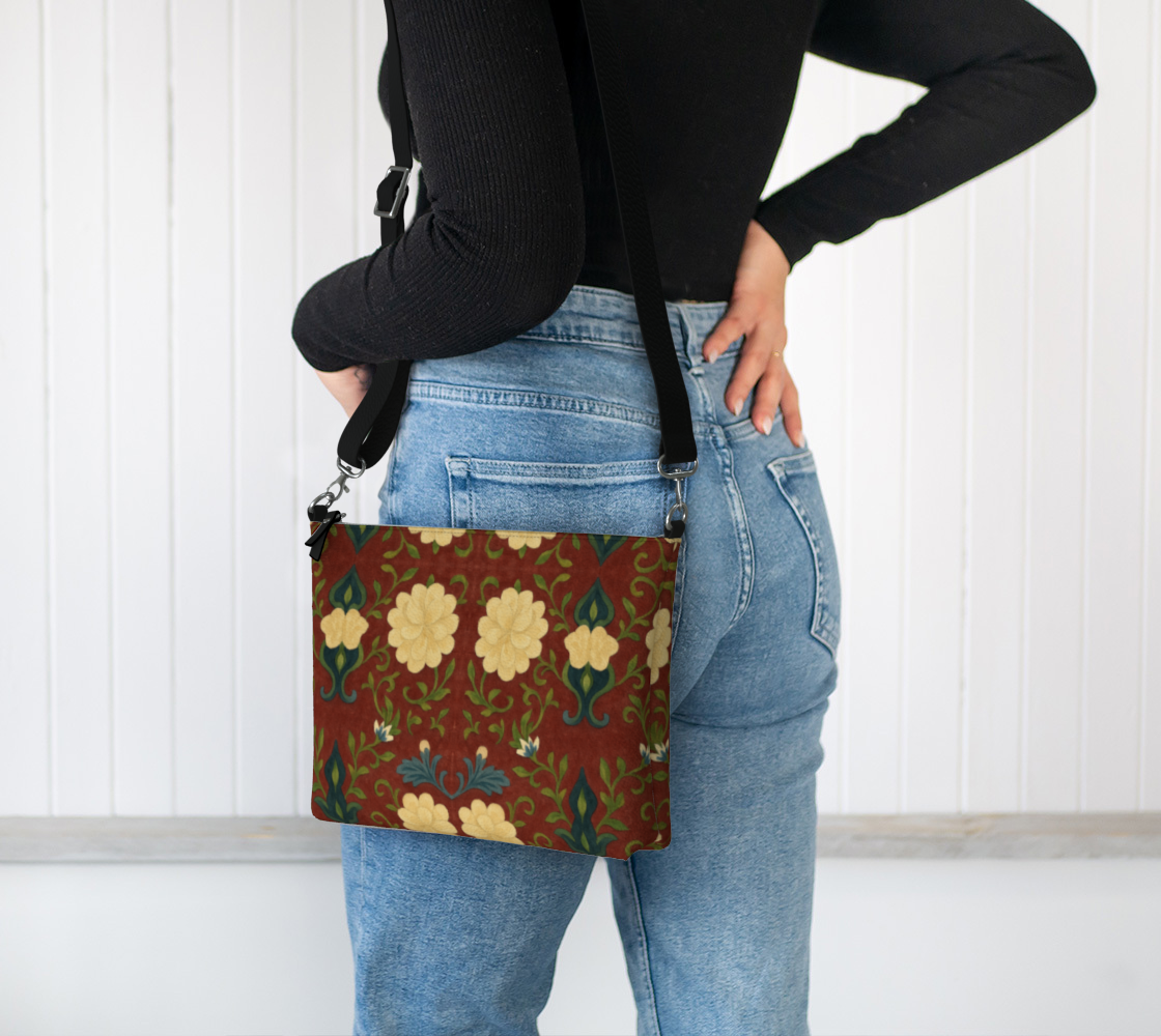 Imperial Peonies Cranberry Vegan Leather Crossbody