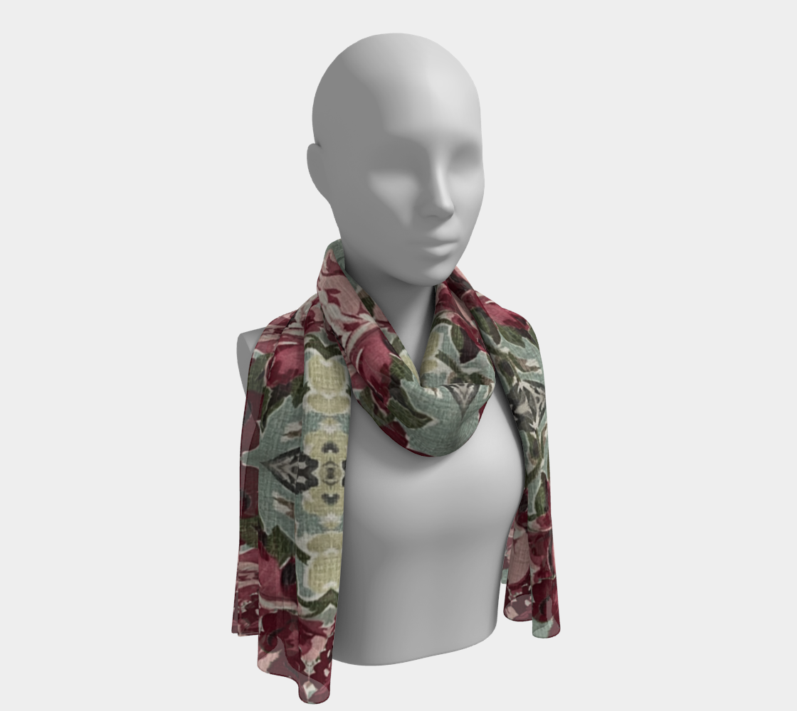 Seafoam Roses Silk Long Scarf
