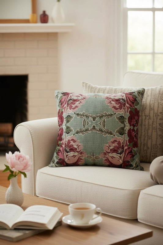 Seafoam Roses 22x22 Pillow Cover