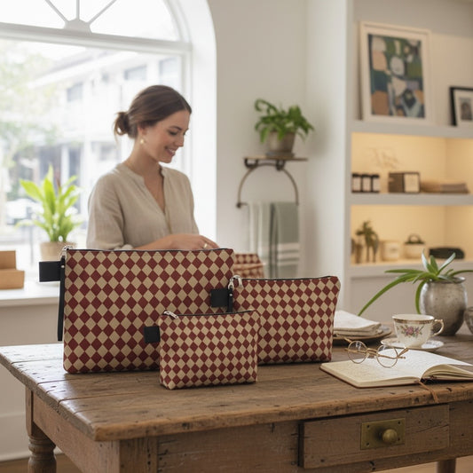 Cranberry Mini Harlequin Zipper Carry-all Bag