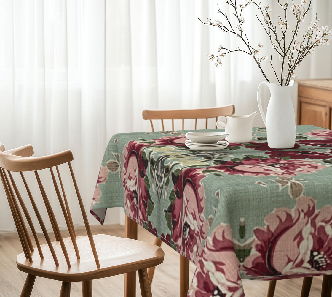 Seafoam Roses 60 x 60 wedding tablecloth