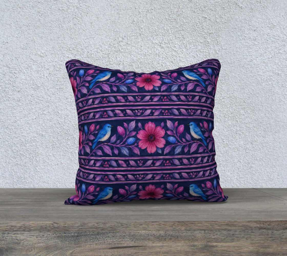 songbird bloom plum banded 18 x 18 pillow