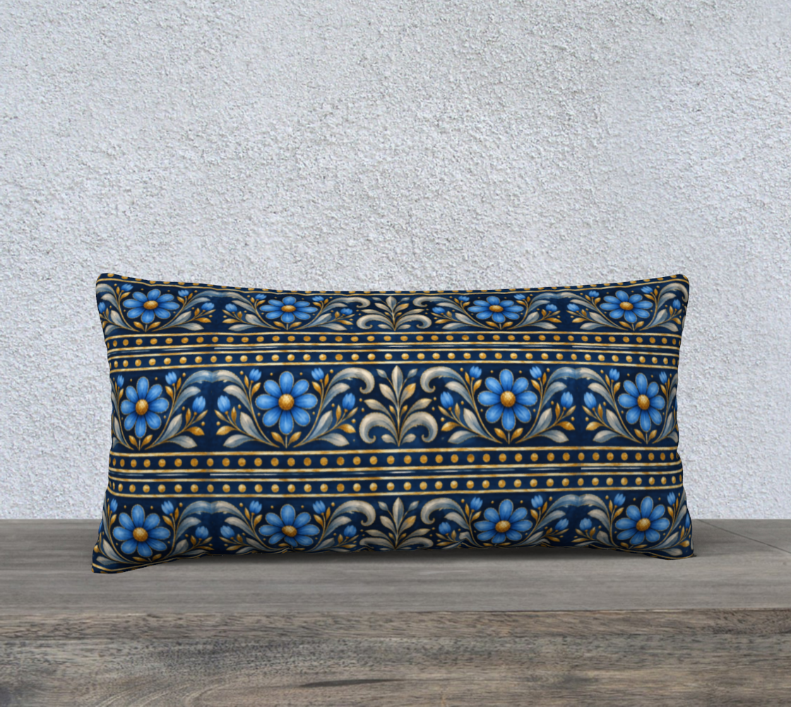 Gilded Navy Azure Bloom border 24 x 12 pillow