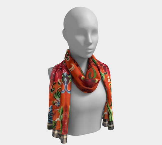 Jade and Flame Silk Long Scarf