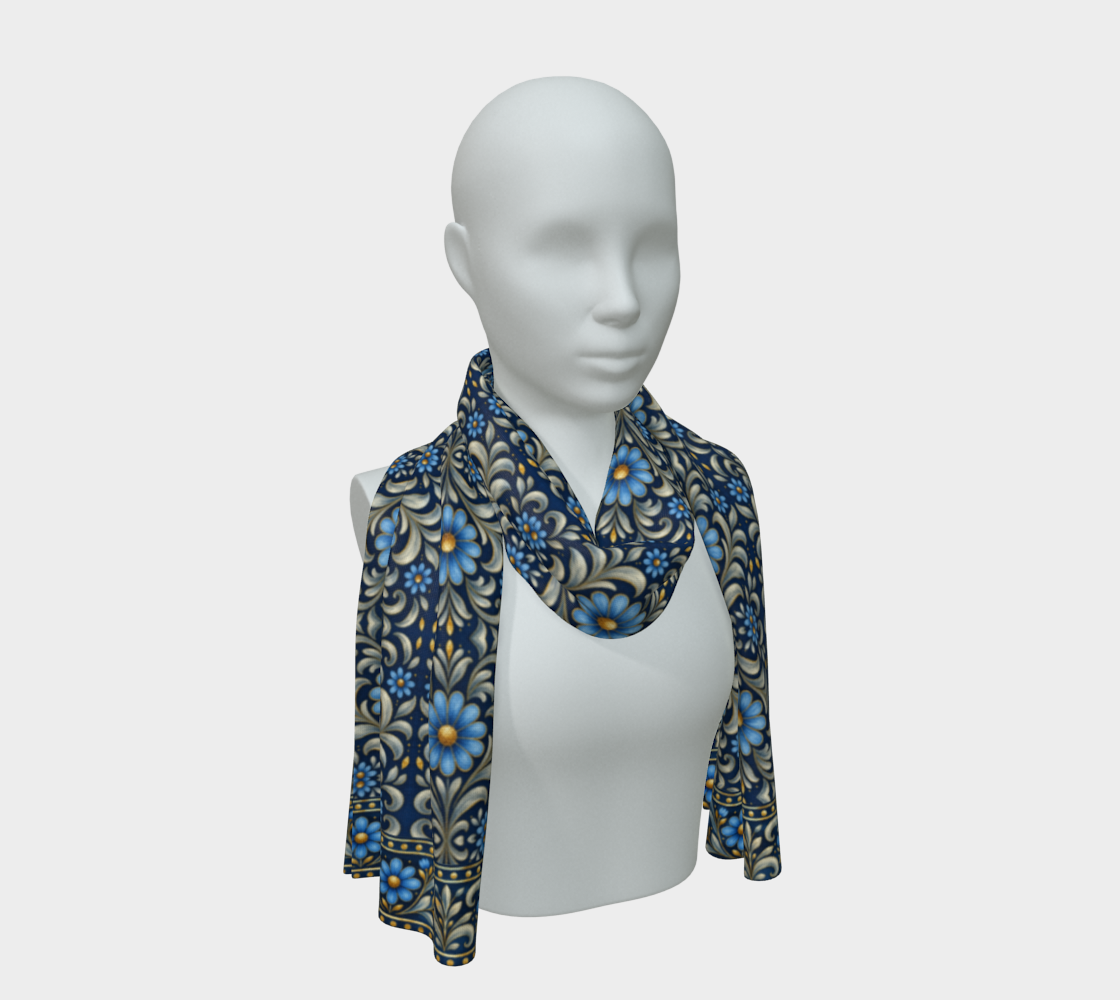 Gilded Navy Azure Bloom 16 x 72 scarf