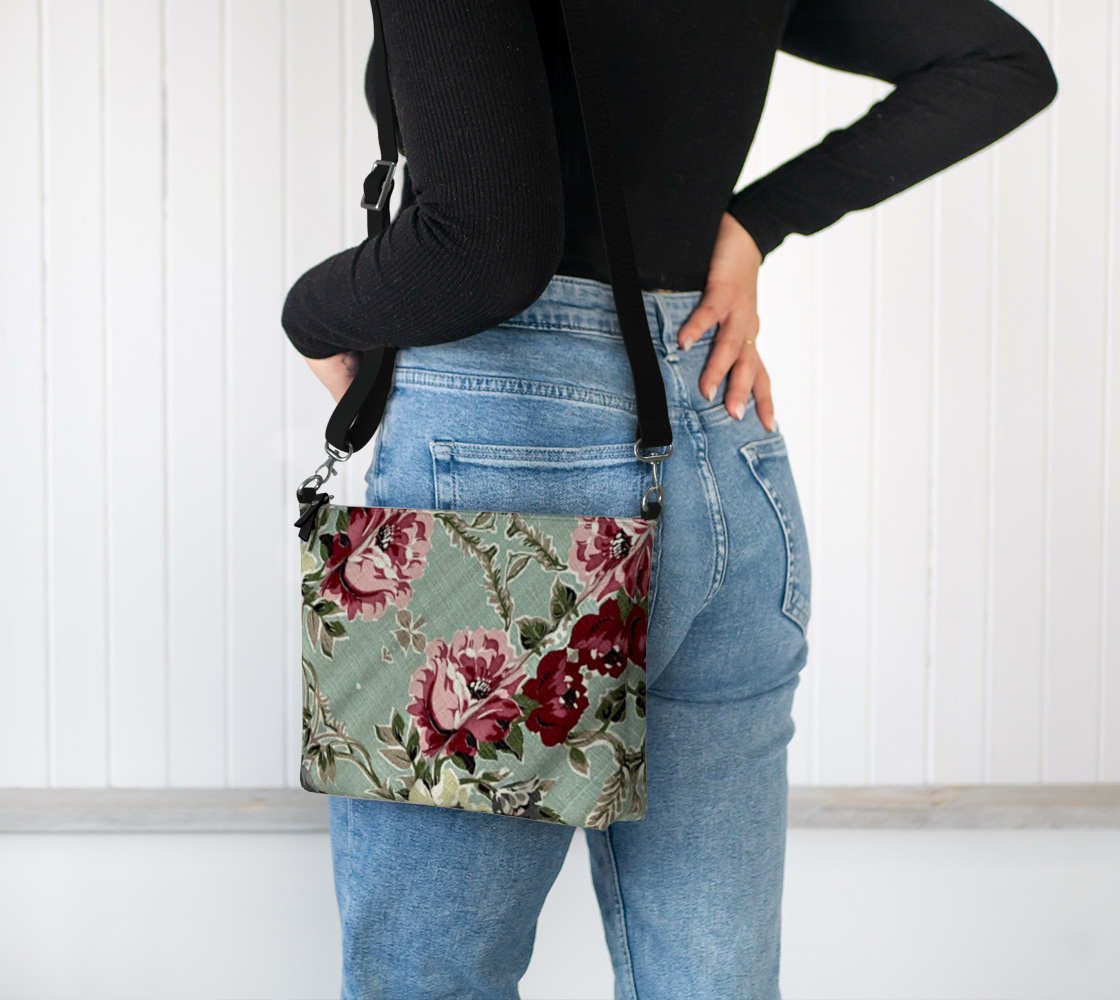 Seafoam Roses Vegan Leather Crossbody Bag