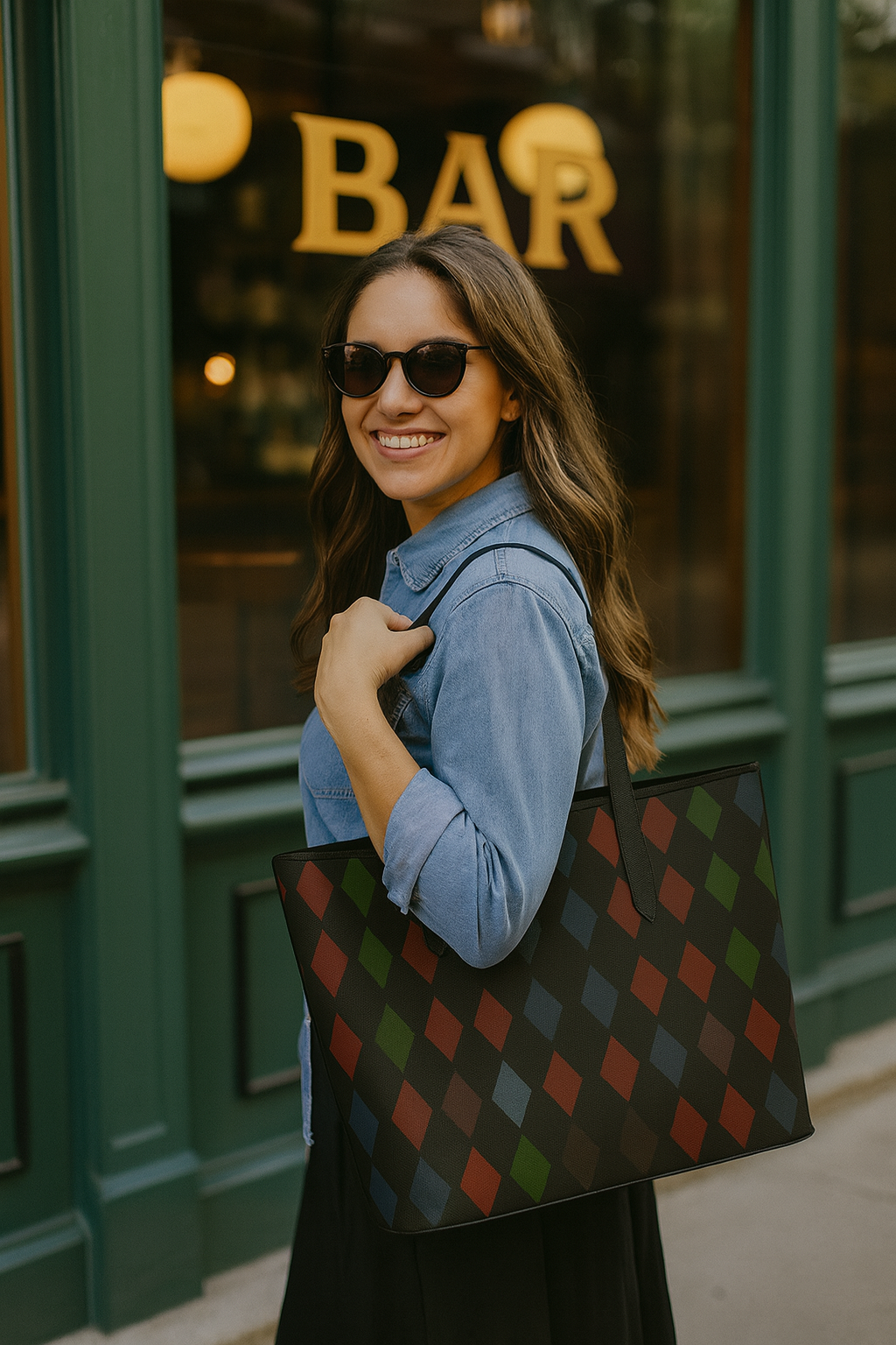 Holiday Harlequin Vegan Leather Tote Bag