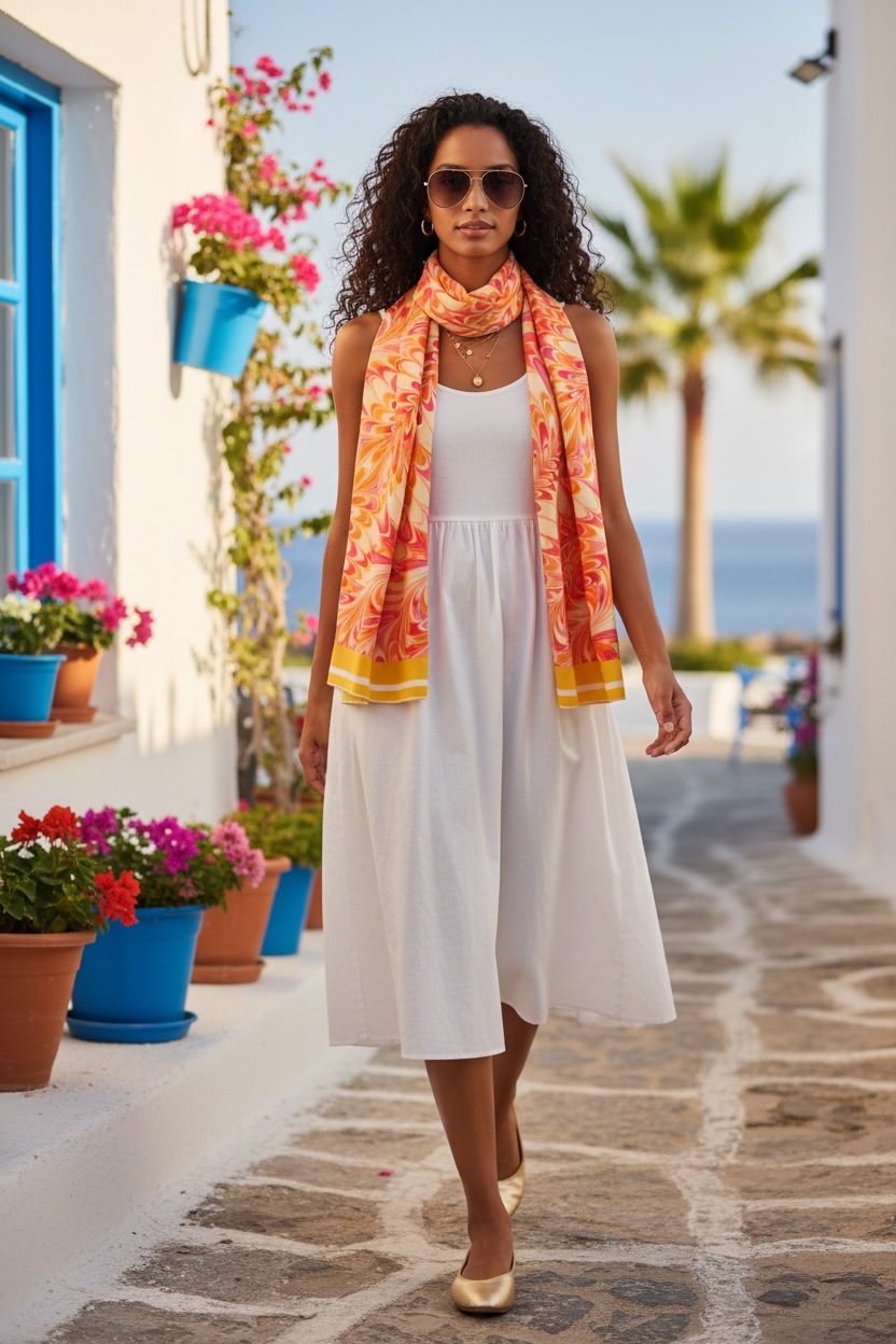 Tangerine Swirl Silk Long Scarf