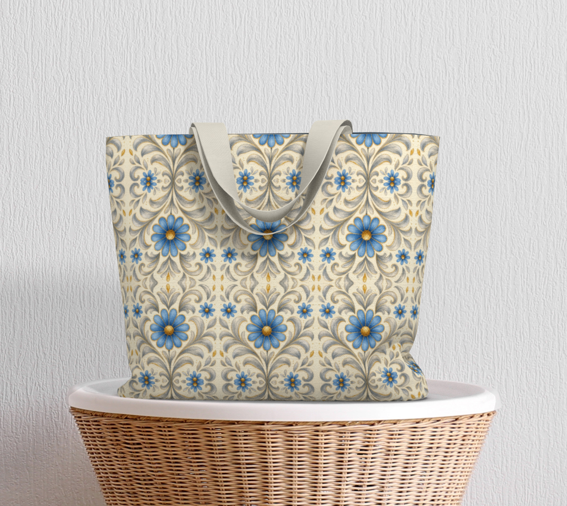 Gilded Azure Bloom canvas large tote bag