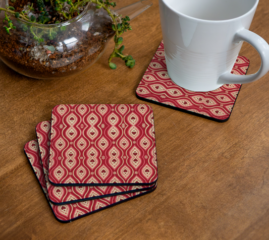 Red Hearts Ikat Coasters