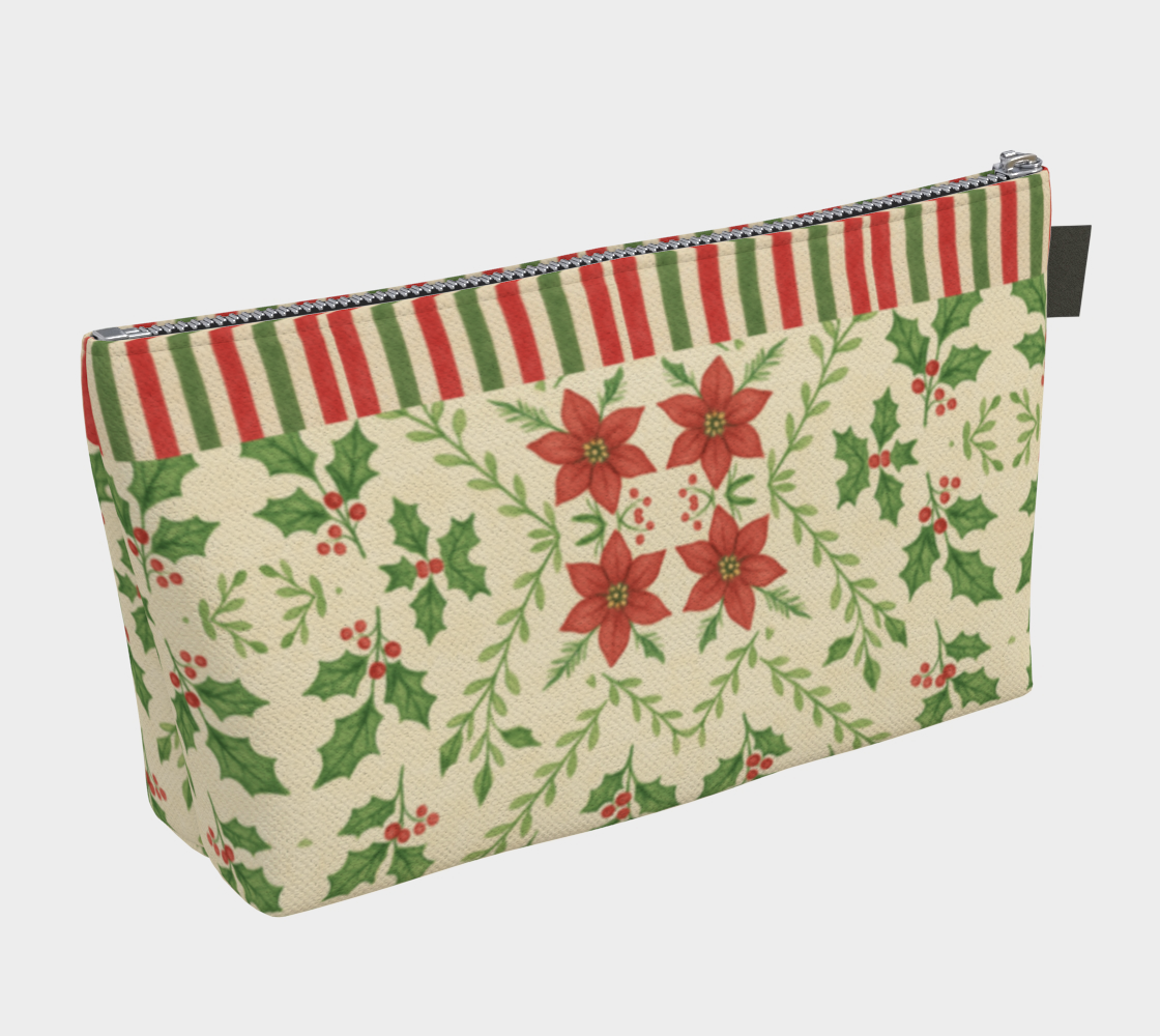 Yuletide Bloom Stripes Holiday Makeup Bag