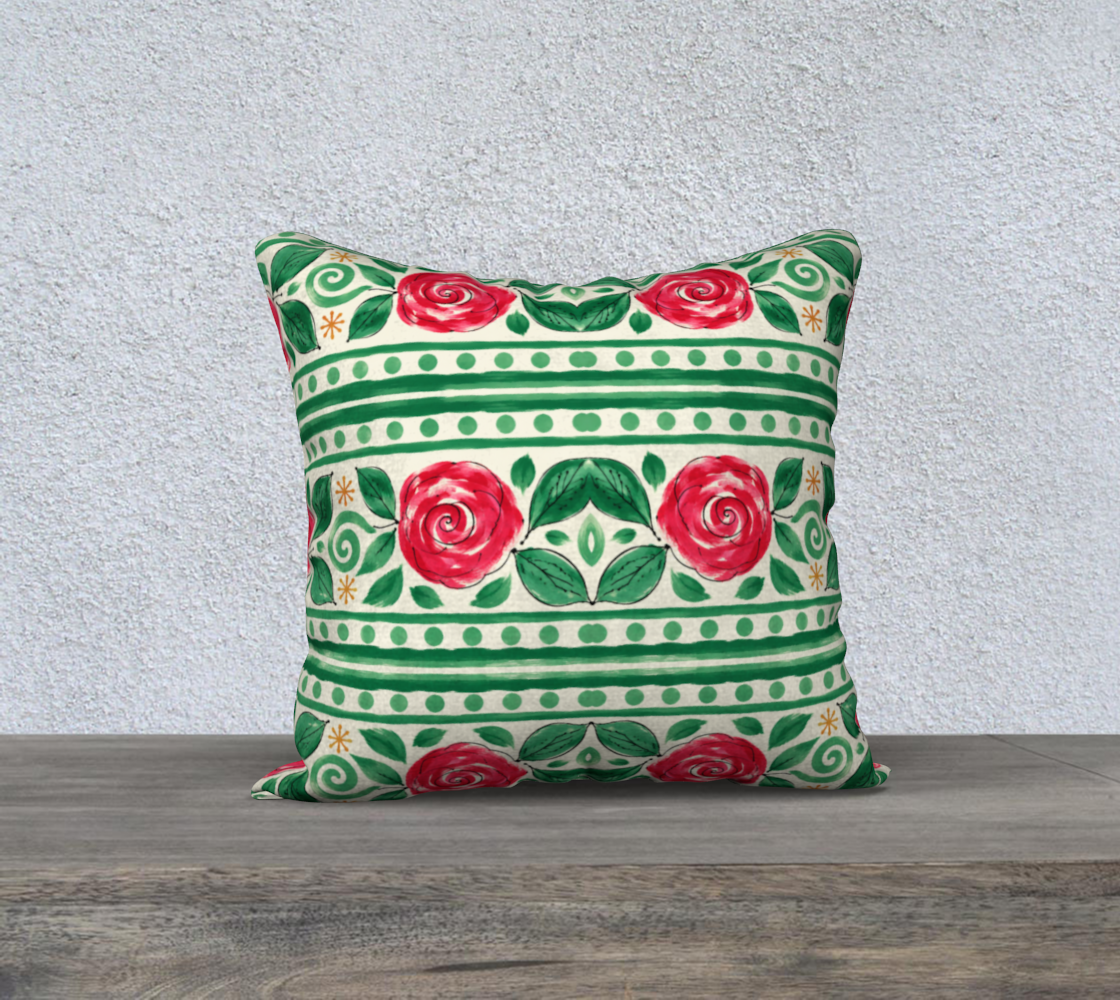 CHRISTMAS ROSES banded 22 x 22 pillow