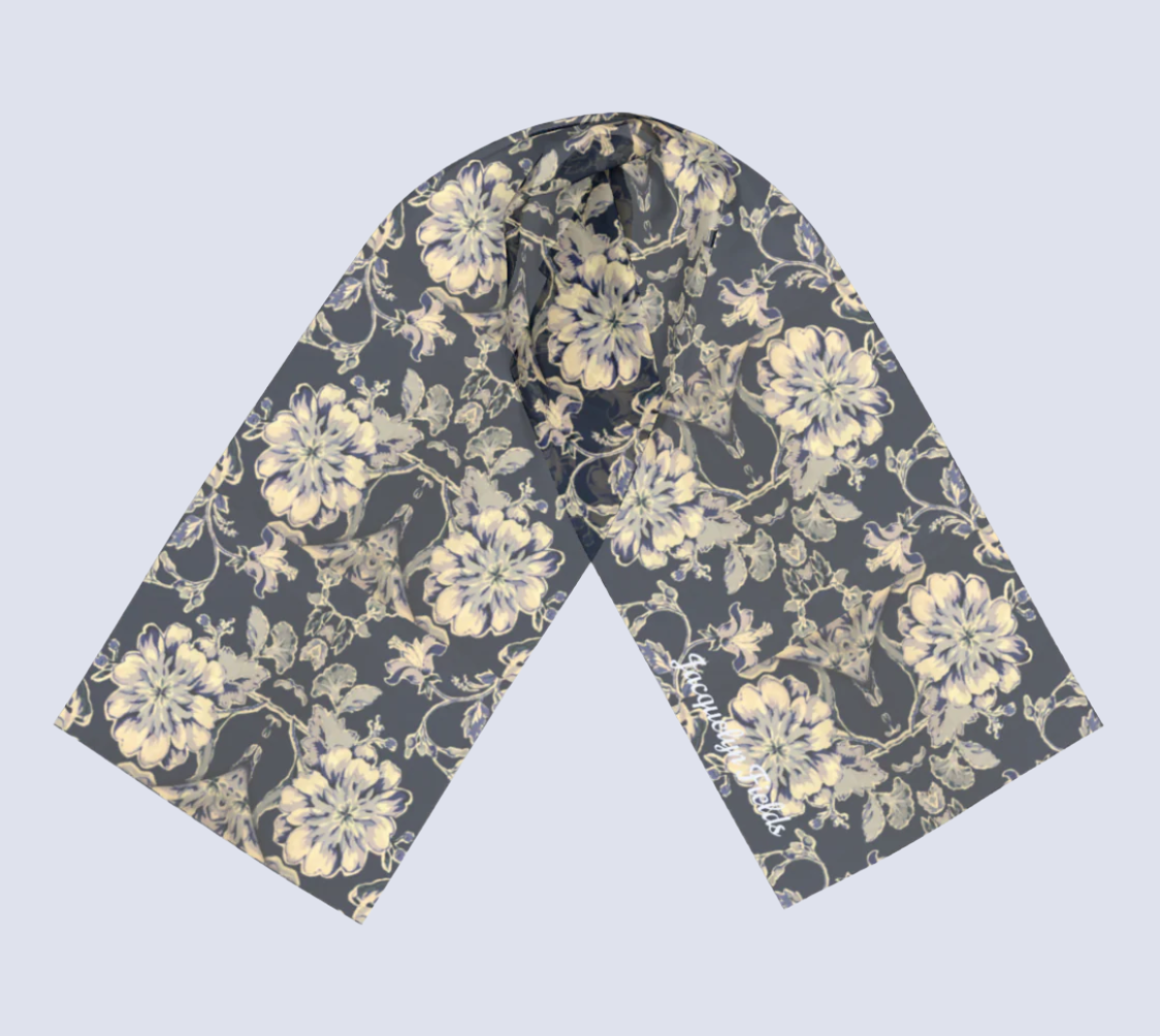 Blue Fleur Silk Long Scarf