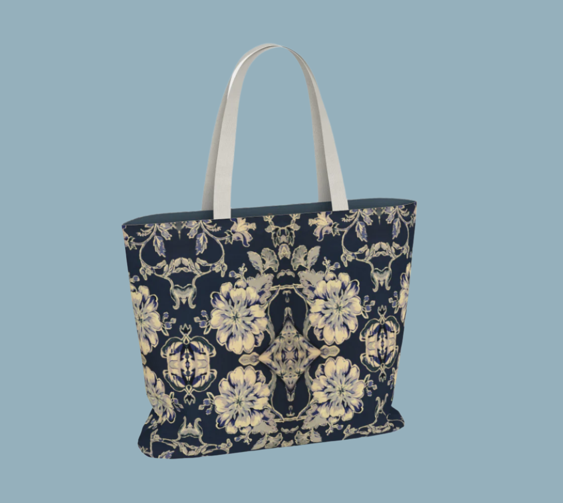 Blue Fleur Damask Tote Bag