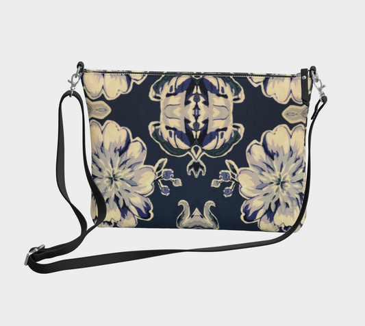 Blue Fleur Vegan Leather Crossbody Purse